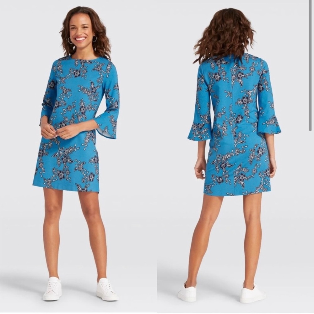 Draper James Blue Geranium Floral Bell Sleeve Shift Dress